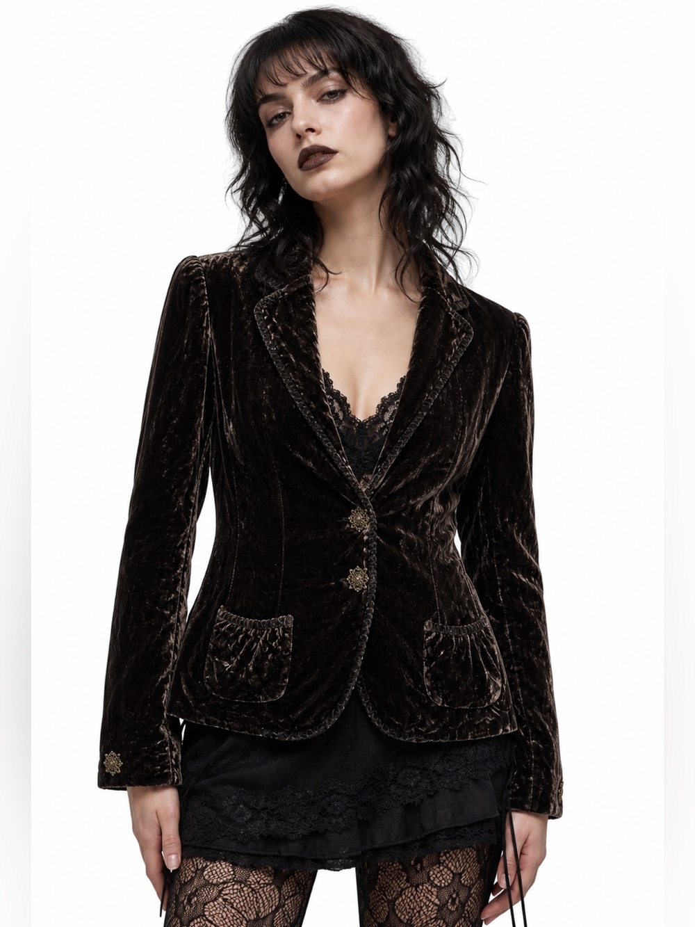 TAHARI Crushed Velvet Silk Blend Blazer Brown Whimsigoth Dark Academia Y2K Small